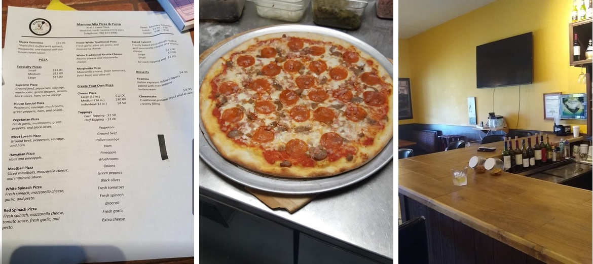 Mamma Mia's Pizza and Pasta Menu